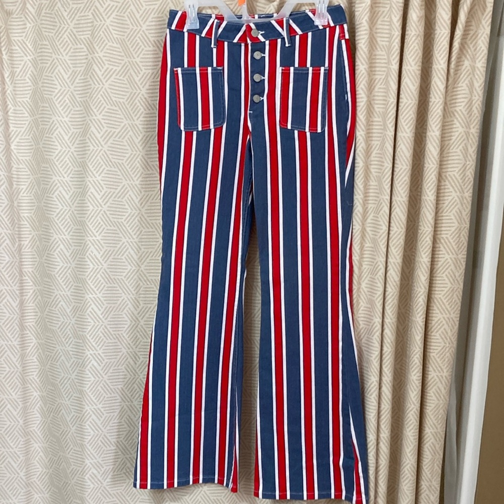 Striped High-Waisted Flare Pants